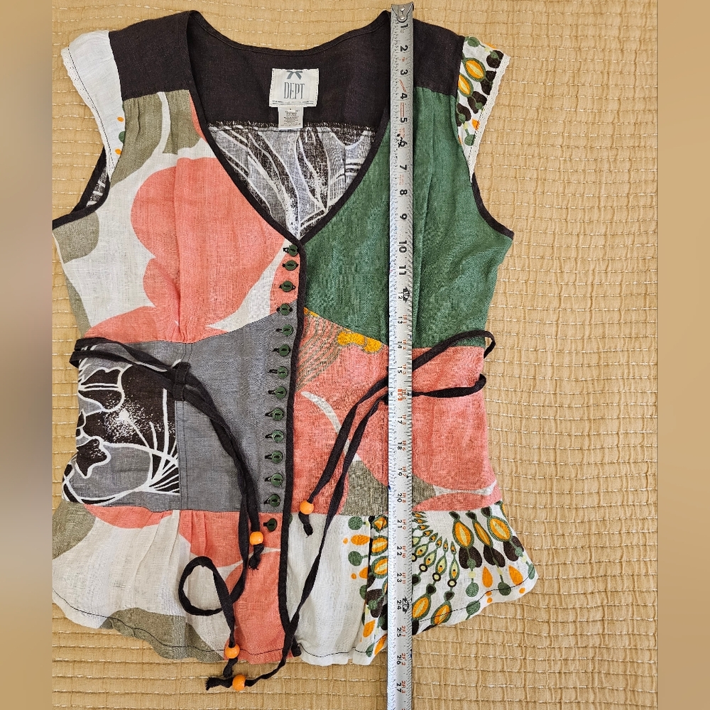 Dept Linen Boho Cottagecore Artsy Tank Top With Peplum Belt - Picture 7 of 10